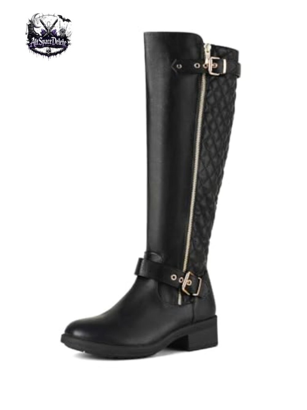 Faux Leather Knee High Riding Boots Faux Fur Lined Block Heel